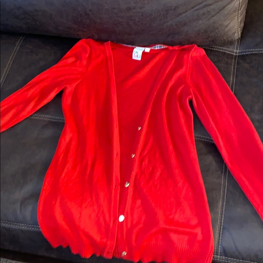Red cardigan